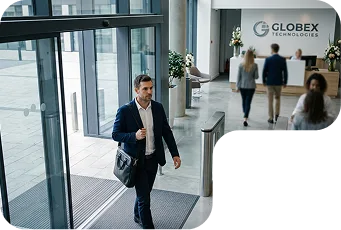 Person entering a monitored office lobby