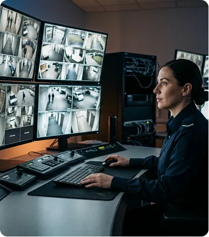 Security control room with monitored feeds